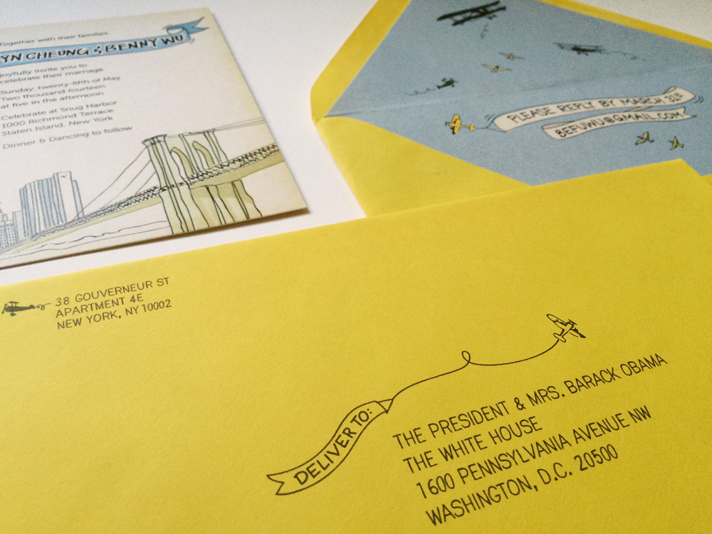 Detail of Evelyn & Benny Custom Illustrated Wedding Invite by Karen Hsin