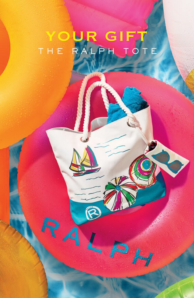 Lifestyle photography of Ralph Lauren Fragrances beach tote