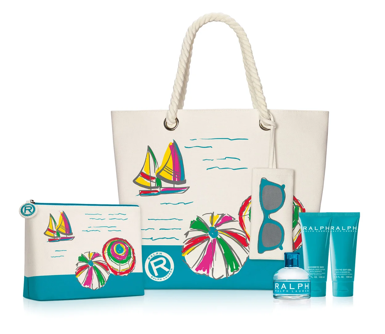 Ralph Lauren Fragrance promotional beach tote & cosmetic bags designed by Karen Hsin