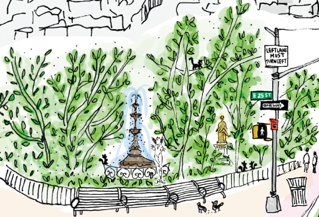 Madison Square Park foundtain illustrated by Karen Hsin