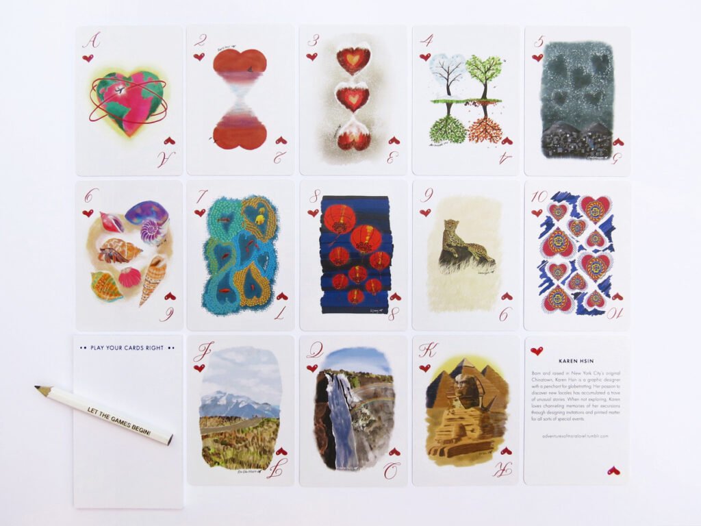 Playing Cards, Hearts suit illustrated by Karen Hsin