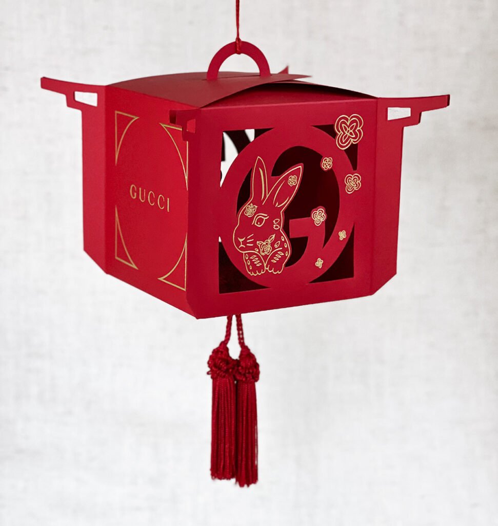 Year of Rabbit Gucci diecut origami lantern designed and illustrated by Karen Hsin